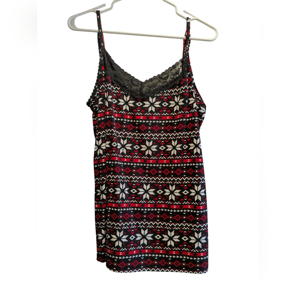 Women's Black and Red Lace Trim Tank Top XXL